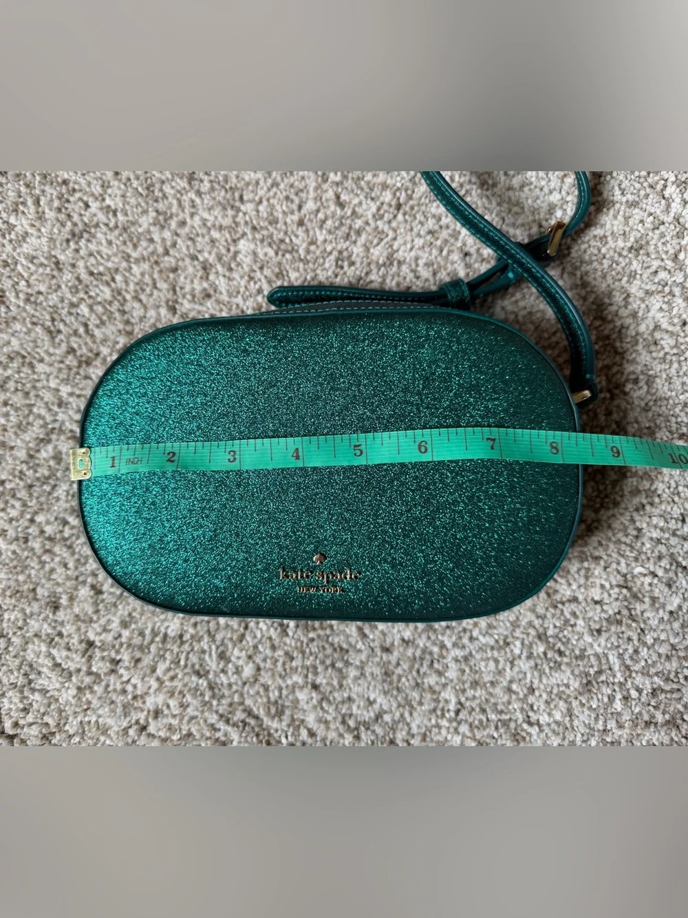Kate Spade New York green glitter crossbody bag and card holder set